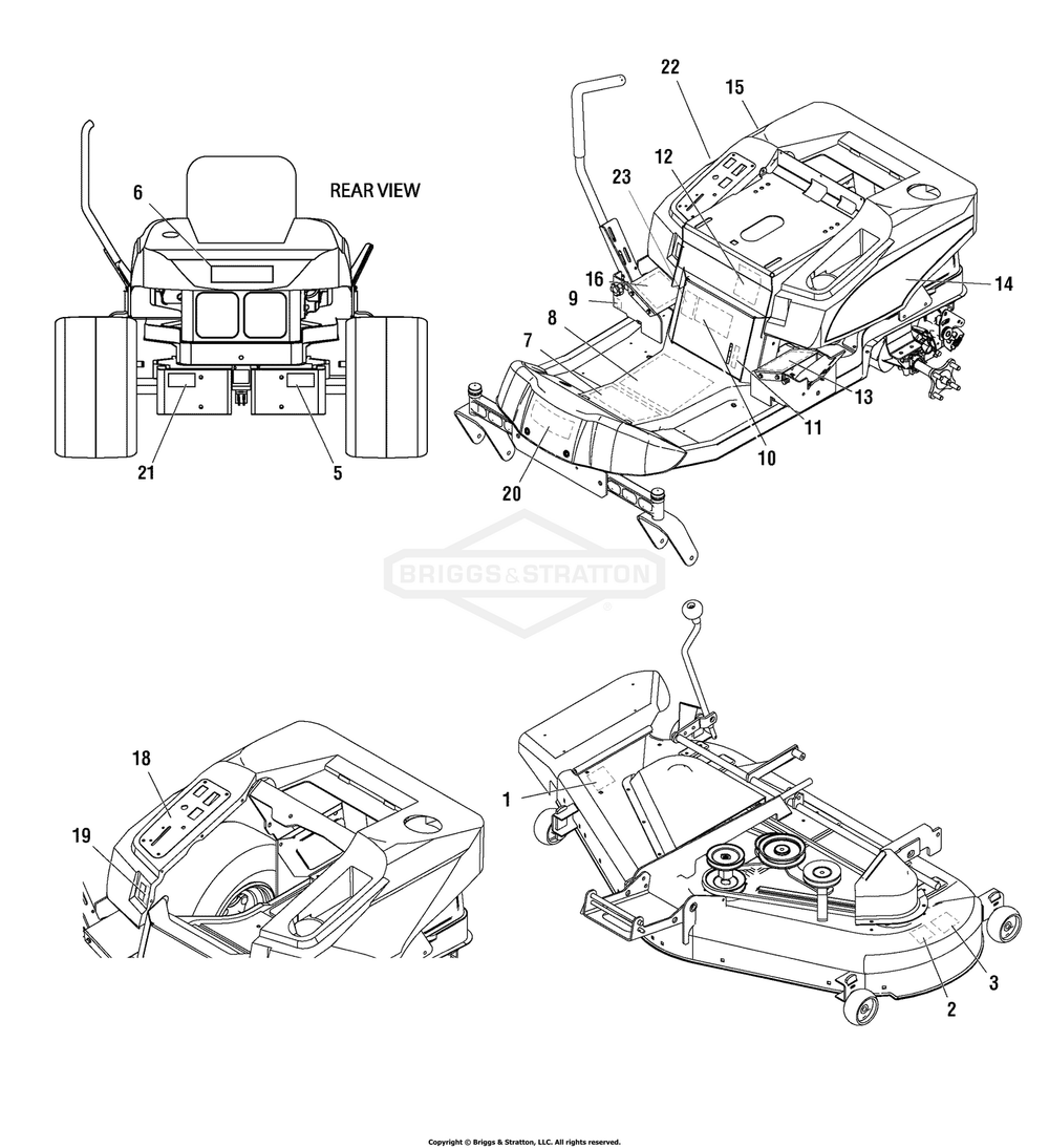 Decals Group (7501566) Diagram and Parts List for 7800538 (C950-60928-0)(2009) Briggs and Stratton Lawn Tractor